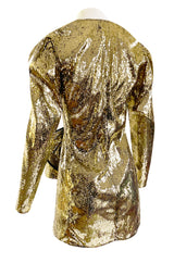 Exclusive 2018 Attico for Luisaviaroma Gold Sequin Wrapped Plunging Mini Dress