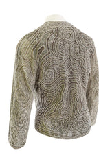 Documented 1981 Halston Silver Beaded & Pearl Grey Silk Net Couture Jacket