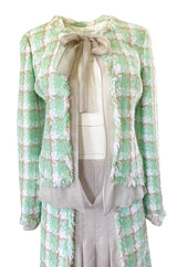 2004 Chanel Cruise Documented Mint Green Boucle & Silk Chiffon Suit