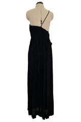 Fabulous Late 1970s James Galanos Intricate Flute Pleated Black Silk Jersey One Shoulder Dress