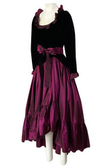 Fall 1980 Yves Saint Laurent Silk Taffeta & Velvet Dress w Asymmetrical Hem