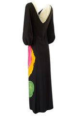 Spring 1964 James Galanos Huge Floral Screened Black Silk Dress