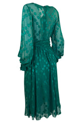 A/W 1973 Christian Dior Haute Couture Stunning Green Silk Chiffon Dress