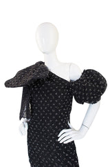 1980s Mr Blackwell Silk Eyelash Detail Gown