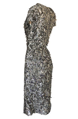 1980s Bill Blass Densely Covered Silver Sequin & Pailettes Dress