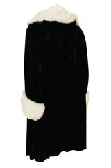 Wonderful 1920s Unlabeled Black Velvet Coat w Ermine Collar & Cuffs