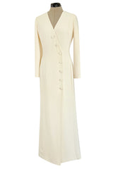 Minimalist Fall 2005 Christian Dior by John Galliano Sleek Ivory Silk Dress w Front Buttons