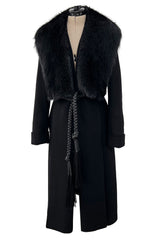 Incredible Fall 2006 Alexander McQueen Black Cashmere Coat w Detachable Fur Collar