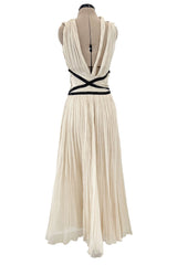 Spring 2012 Christian Dior Runway Ivory Silk Chiffon Dress w Black Beaded Bow Detail