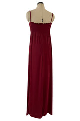 Fantastic 1980s Bill Tice Burgundy Jersey Halter Dress w Metallic Gold Inset