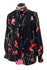 Wonderful 1980s Hanae Mori Vibrant Floral Print Silk Crepe Swing or Tent Jacket