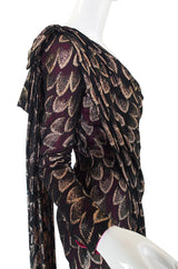 1970s Metallic Chiffon Gown with Pink Lining