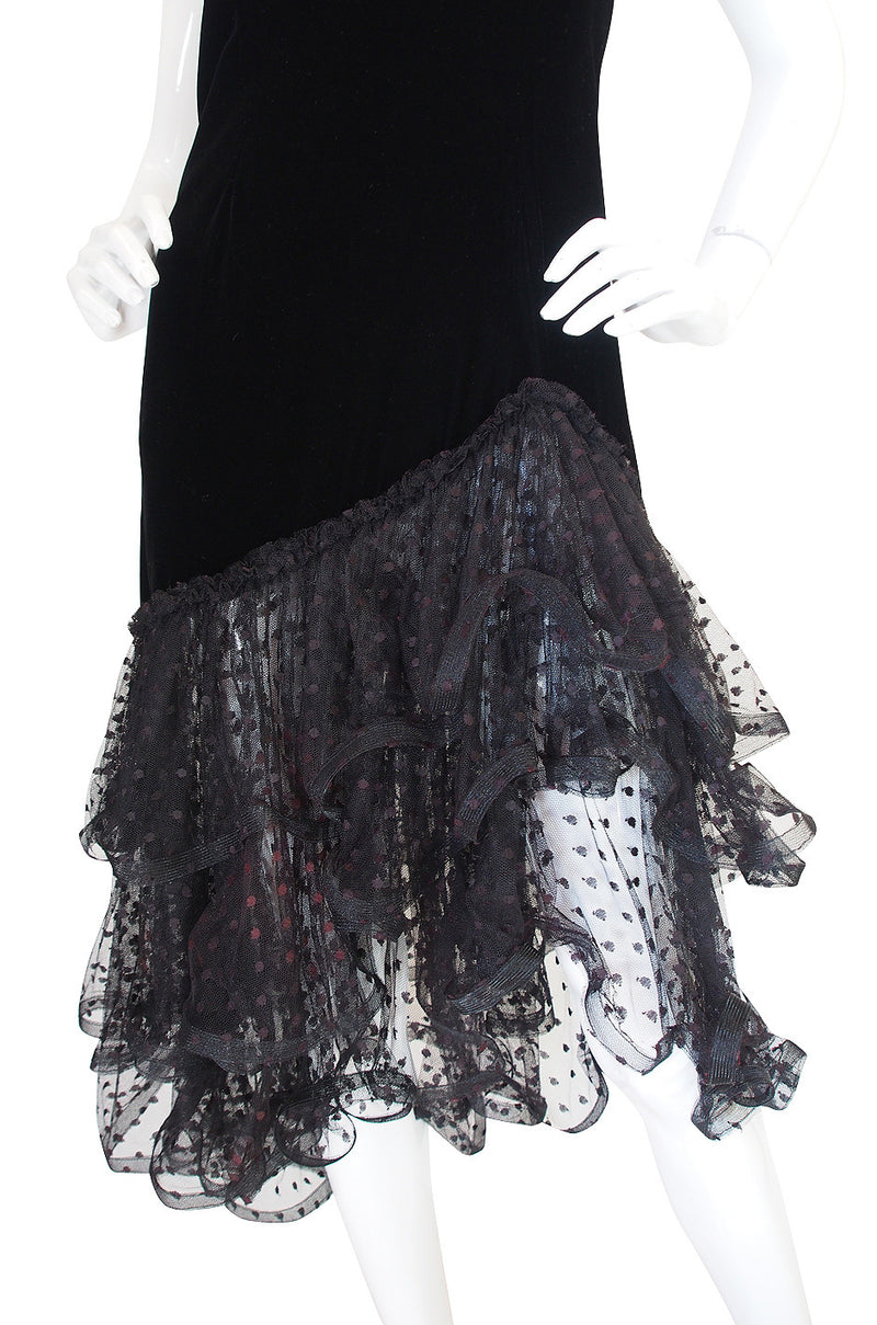 1978 Oscar de la Renta Velvet & Dotted Net Dress