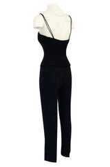 Pre-fall 1997 Christian Dior by Galliano Sleek Flared Leg Black Jumpsuit w Beaded Straps & Hip Peplum
