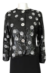 1986 Bill Blass Well Documented White Button & Dot Sequin Jacket & Skirt Set