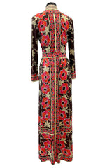 Prettiest 1970s Emilio Pucci Original Pink & Coral Floral Print Brown Silk Jersey Dress