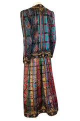 1981 Oscar De La Renta Documented Jewelled Metallic Printed Silk Jacket & Skirt Set