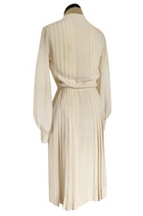 Spring 1976 Chanel Haute Couture Silk Ivory Dress w Hand Stitched Pleats