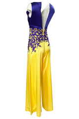 c.2006 Balestra Roma Haute Couture Purple & Yellow Embellished Silk Jumpsuit