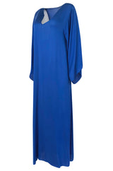1971 Halston Couture Royal Blue Liquid Silk Bias Cut Caftan Maxi Dress