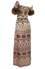 1973 Oscar de la Renta Metallic Silk Brocade Off Shoulder Dress