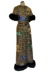 Late 1960s Oscar De La Renta Gold Sequin & Huge Paillettes Detailed Dress w Mink Cuffs