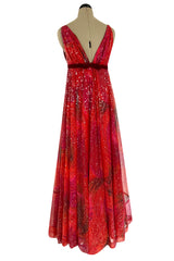 Spectacular 1960s William Travilla Plunging Sequin Covered Couture Silk Dress