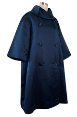 Important Fall 1958 Christian Dior by Yves Saint Laurent Haute Couture Deep Blue Silk Evening Coat