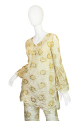 1960s Cream and Gold Lace Pants & Tunic Set