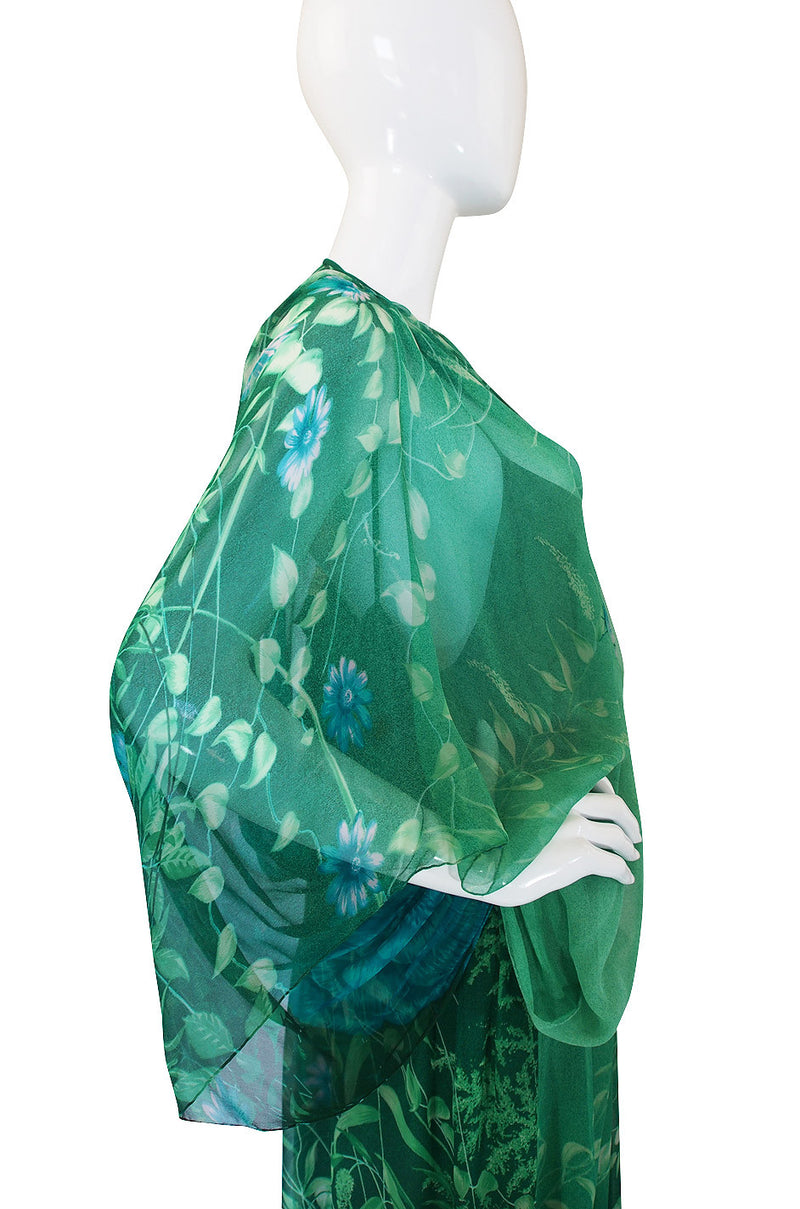 1970s Silk Chiffon Caftan Hanae Mori Dress