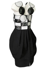 1980s Louis Feraud Graphic Dot & Block Sequin Bubble Skirt Dress