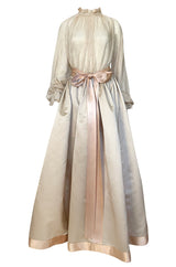 Fall 1977 Bill Blass Couture Gold Top, Tassle Vest & Ivory Silk Skirt Dress Set