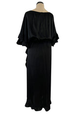 Perfect 1980s Galanos Easy to Wear Little Black Silk Dress w Cape Cut Sleeves