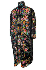 Extraordinary 1920s Colourful Densely Embroidered Black Silk Asian Evening Coat