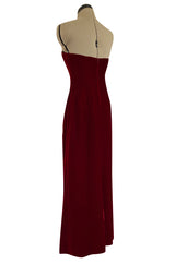 Gorgeous 1980s Oscar de la Renta Black Beaded Bow Dress in a Rich Ruby Red Velvet