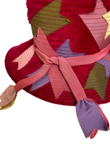 c.1968 Christian Dior Patchwork Ribbon Soft Felt Chenille Fedora Hat