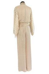 Important 1976 Halston Couture Ivory Ribbon Silk Chiffon Ivory Jumpsuit w Original Sash
