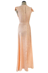 Stunning 1930s Bias Cut Soft Peach Pink Silk Lingerie Dress w Floral Daisy Print