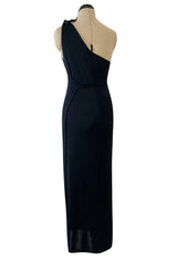Versatile 1970s Loris Azzaro Multi Tie - One Shoulder or Halter - Black Jersey Dress