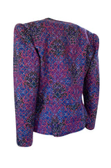 1983 Yves Saint Laurent Gold Metallic Thread Quilted Purple Print Jacket