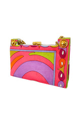 1960s Emilio Pucci Bright Pink Colorful Printed Bag & Matching Silk Scarf