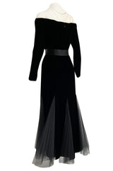 Exquisite Fall 2000 Yves Saint Laurent Haute Couture Velvet Dress w Net Inset Panels