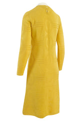 1960s Pierre Cardin Yellow Knit Mod Dress w Raised Circular Ribbed Pattern
