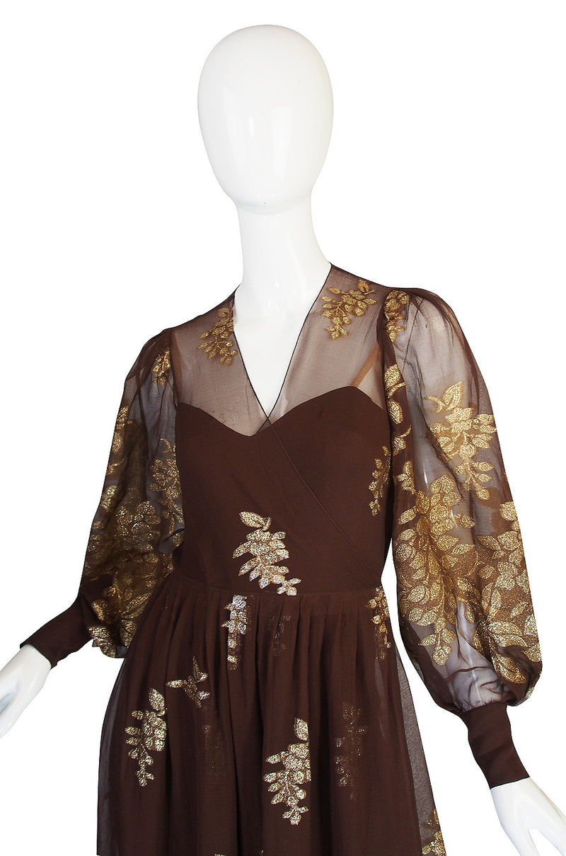 1970s Haute Couture Yves Saint Laurent Metallic Dress