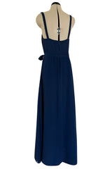 Chic 1970s Christian Dior by Marc Bohan Minimalist Blue Silk Chiffon Drop Waist Dress