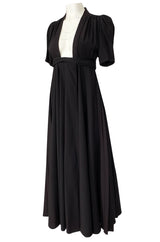 Iconic c.1969 Ossie Clark 'Bridget' Black Crepe Plunge Front Wrap Dress