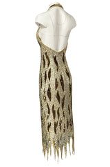 1970s Jean Louis Scherrer Gold & Copper Densely Sequinned Flame Dress