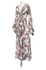 Spring 2005 Etro Runway Black & White Printed Flowing Silk Chiffon Dress w Huge Sleeves