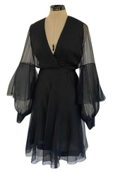 Well Documented Fall 1972 Christian Dior by Marc Bohan Haute Couture Black Silk Chiffon Dress