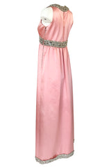 c.1966 Oscar De La Renta Pink Silk Satin & Silver Embellished Dress